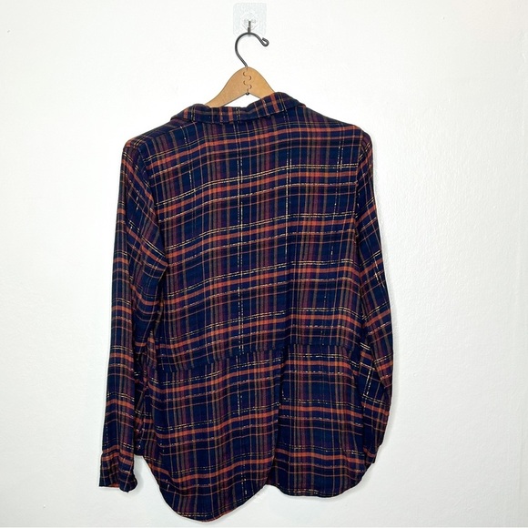 Lucky‎ Brand Long Sleeve Metallic Plaid Button Down Shirt Medium M - Picture 8 of 8